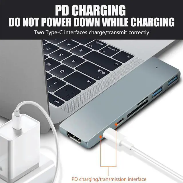 Alt view image 4 of 5 - 7-in-2 USB C HUB Type C to Multi USB 3.0 HUB 4K Adapter Dock for MacBook Pro/Air TF SD Reader USB-C 3.0 Splitter Type C HUB