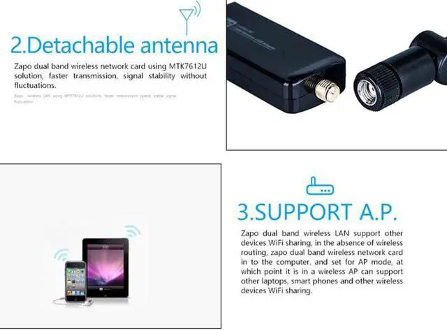 Alt view image 5 of 5 - Band 2.4G / 5G WiFi USB 3.0 Adapter RTL8812AU Chip Wireless AC 1200Mbps High Gain Antenna Network Card For Desktop Laptop