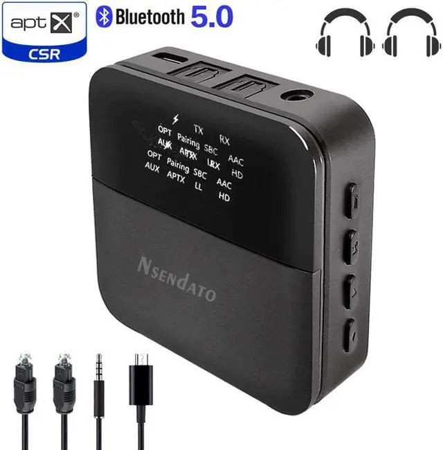 Main image of 2 in 1 Wireless Bluetooth 5.0 Music Audio Transmitter Receiver Mini 3.5mm aux aptX HD Low Latency Optical Auto ON Adapter for TV