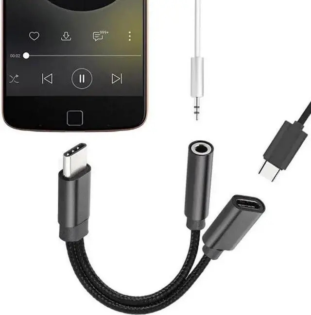 Alt view image 4 of 5 - 2 in 1 Type C Splitter Adaptateur Audio Cable Type C to 3.5mm Jack Aux Earphone Call Music Charging Adapter Cable