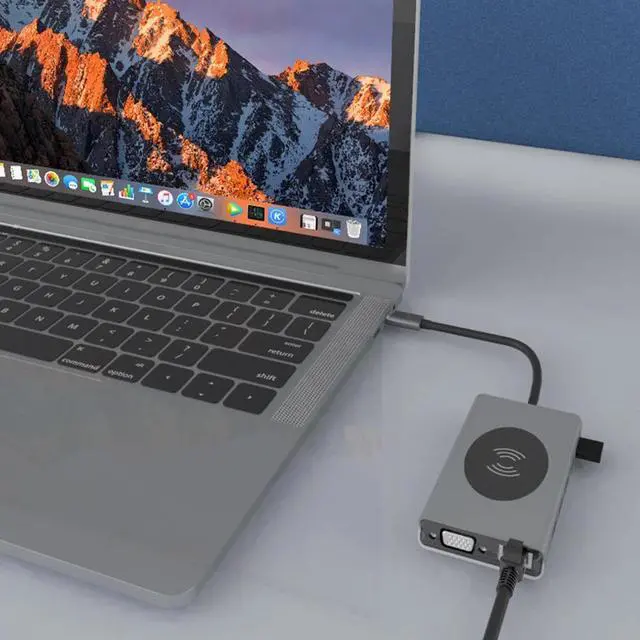 Alt view image 5 of 5 - 13 in 1 Aluminum Alloy USB Type C to USB3.0 VGA RJ45 HDMI PD Audio3.5 TF 10W Wireless Charger Hub Adapter USB Docking Station