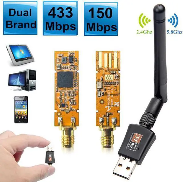 Alt view image 4 of 5 - 600Mbps 2.4GHZ/5GHz Dual Band WiFi Adapter Wireless USB Networking Lan Card PC with External Antenna 802.11AC