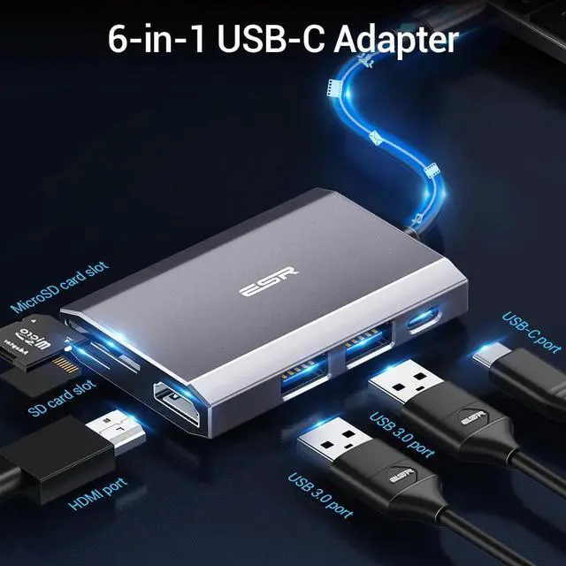 Alt view image 3 of 5 - 6 In 1 8-In-1 USB Type-C 3.1 Hub USB 3.0 Output Adapter Splitter Fast Speed Transfer TF SD Card Reader 6/8 Ports Charger Hub
