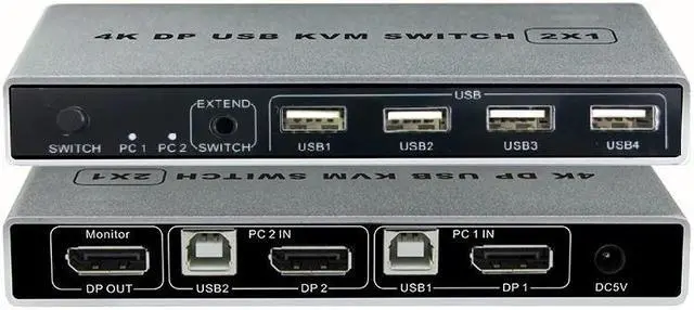 Alt view image 3 of 5 - Arrival-Displayport KVM Switch 4K/60Hz , Dual-Port DP 1.2 KVM Switcher 2 in 4 Out for Sharing Printer Keyboard Mouse (EU Plu