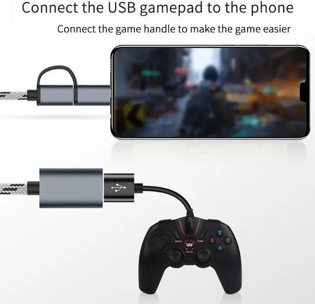 Alt view image 5 of 5 - 2-in-1 OTG adapter cable nylon braided USB 2.0 to Micro USB Type C  sync adapter, 2-in-1 OTG adapter for  MacBook