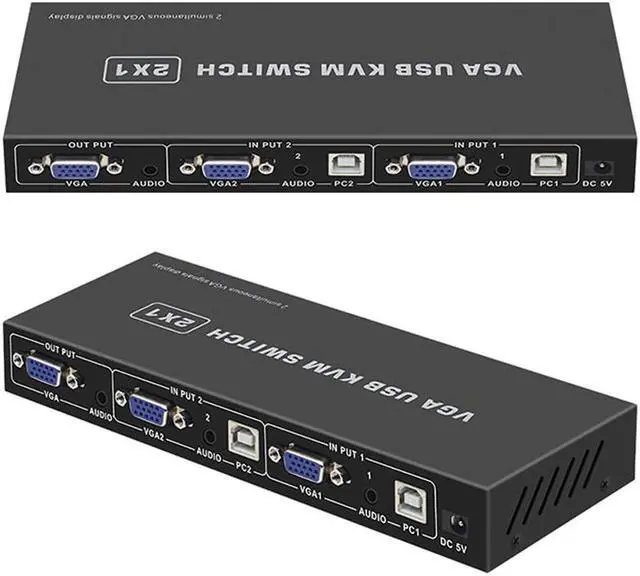 Alt view image 4 of 5 - VGA KVM Switcher 2X1 with VGA Multi-viewer function with audio in&out VGA Multiviewer KVM Switch with Remote