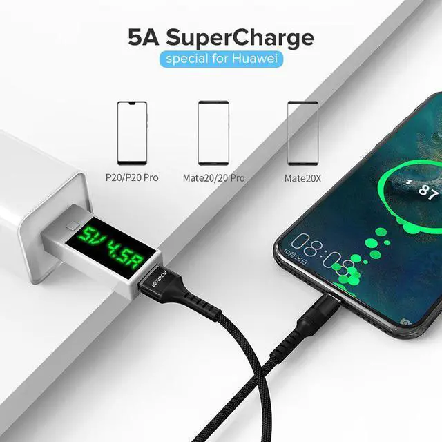 Alt view image 2 of 5 - 1m 2m USB Type C Cable for  Redmi Note 7 8 K20 5A Supercharge for  Mate 30 P30 Pro QC3.0 Fast Charging Cord