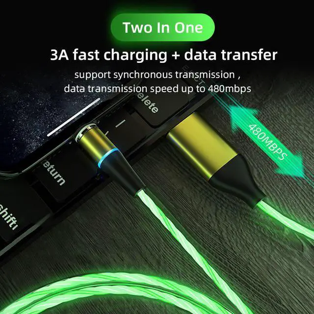 Alt view image 5 of 5 - LED Cable Magnetic USB Type C Fast Charging for  Mi 10 Ultra  S20 S10 Plus Note 20 Micro USB Tipo C Cable