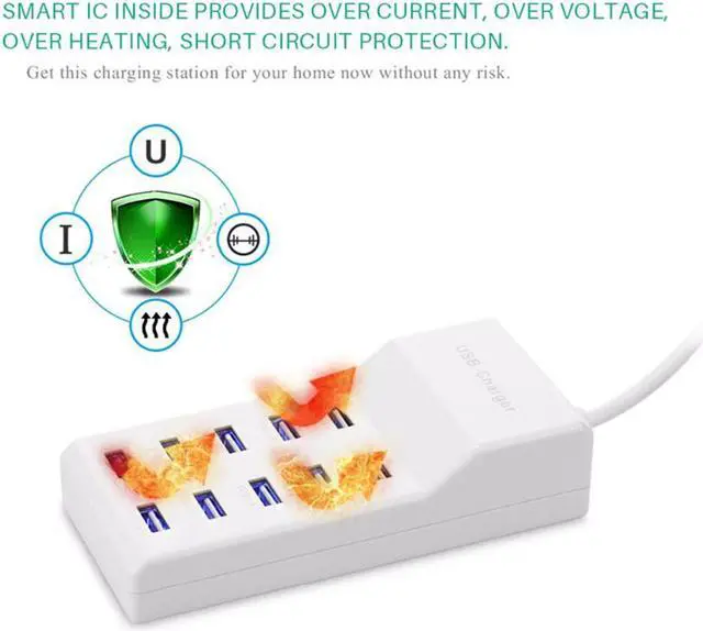 Alt view image 2 of 5 - 10 Port USB Charger For Iphone Ipad  USB 3.0 Wall Travel Charging Station Multi Port 60W Adapter Hub Splitter