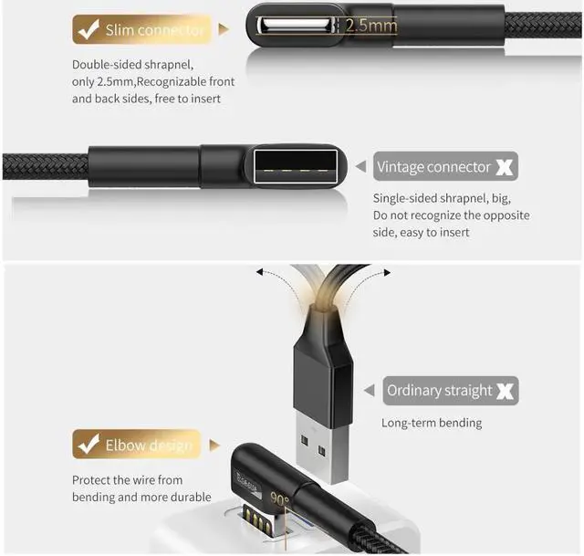 Alt view image 3 of 5 - USB Type C Cable Fast Charge USB C Cable for  S9 S10 S20 Game Cable Elbow USB Type C Wire Cord  Type C Cable