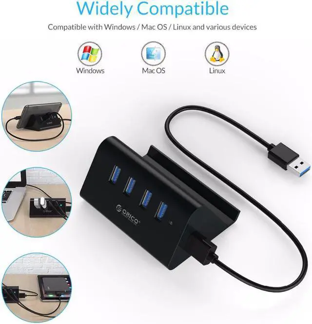 Alt view image 2 of 5 - USB HUB High Speed Mini 4 ports USB2.0/USB3.0 HUB for Desktop Laptop with Phone and Tablet Holder -Black/White(SHC)