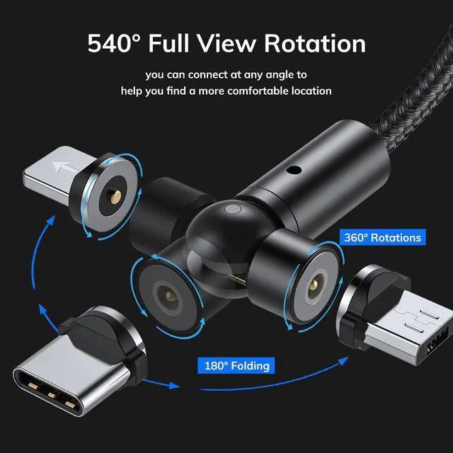 Alt view image 2 of 5 - 540 Rotate Magnetic Cable USB Type C Cable Magnetic Charging Micro USB Cable for iPhone 7 8 11 6 Plus XR XS