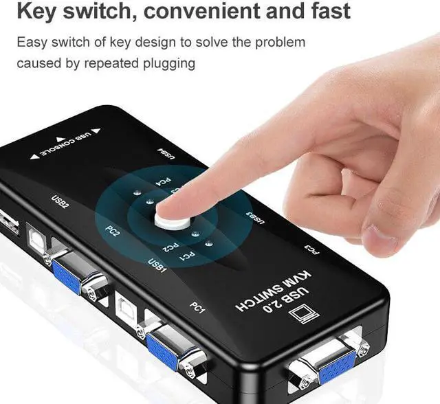 Alt view image 3 of 5 - KVM VGA Switcher 4 Ports 2.0 KVM Switch Box Adapter One-Button Swapping For Computer, Keyboard, Mouse, Scanner, Printer