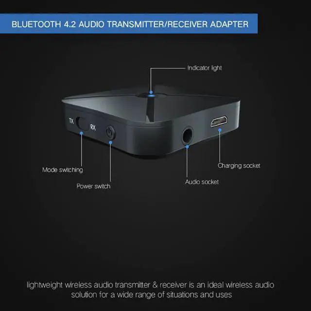 Alt view image 5 of 5 - 2 IN 1 Bluetooth 5.0 4.2 Audio Receiver Transmitter Wireless Adapter 3.5MM 3.5 AUX Jack RCA For Speaker TV Car PC Headphones