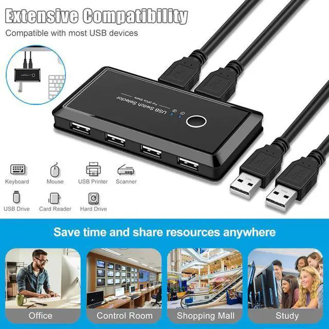 Alt view image 6 of 7 - Switch Box 2 Computers Sharing 4 USB Devices for Keyboard Scanner Projector VH99