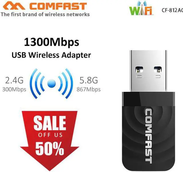 Main image of 1300Mbps Mini USB Wifi Adapter Dual Band 2.4G/5.8G Wifi Network Card antenna Wireless AC wifi Adapter for Windows 7/8/10 Mac OS
