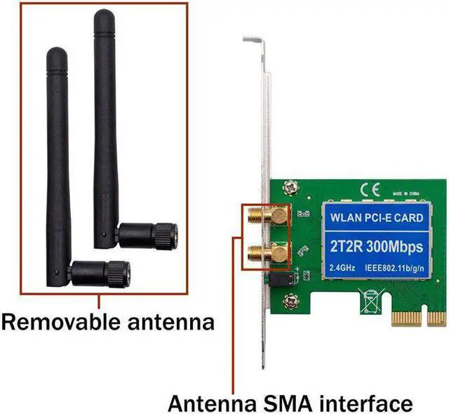 Alt view image 4 of 5 - Card AC 300Mbps Wireless  PCIe Network Adapter Card 5GHz/2.4GHz Dual Band PCI Express Network Card