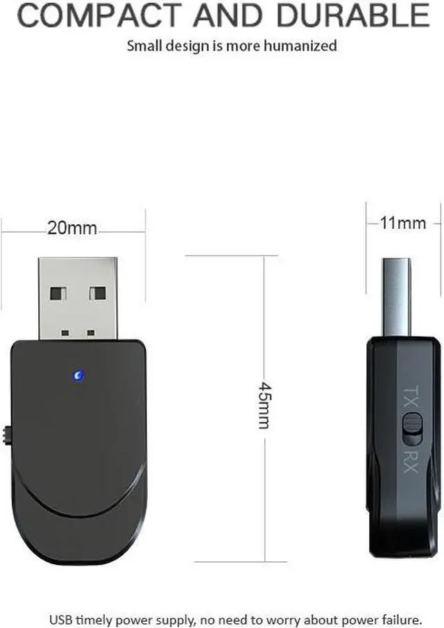 Alt view image 2 of 4 - 5.0 Audio Receiver Transmitter Mini 3.5mm 3 in 1 Jack AUX USB Stereo Music Wireless Adapter for TV Car PC Headphones