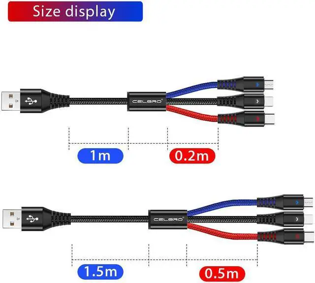 Alt view image 2 of 5 - Micro USB Cable USB 3 In 1 Type C Charger Micreusb Cable Type-C LED Universal Mole Phone Charging Wire Cord for