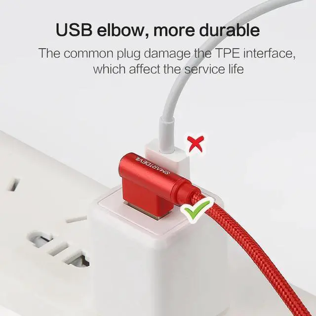 Alt view image 4 of 5 - Fast Charging Cable For  S10 S9 USB Type C Android Phone Universal 90 Degree  Cord for  Nylon Cable