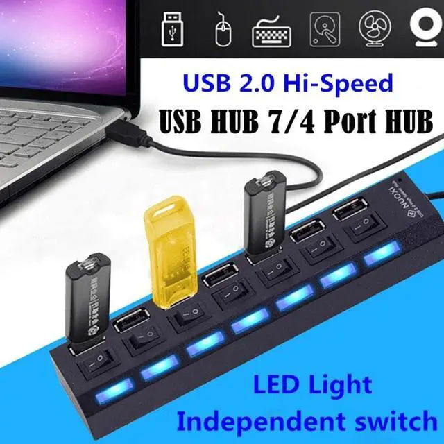 Alt view image 3 of 5 - USB HUB 7 Port USB 3.0 Splitter Cable Adapter Multi USB HUB Expander With Switch Multiple Hub Socket for Laptop PC