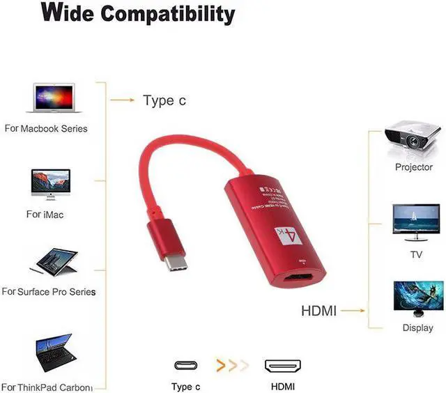 Alt view image 2 of 5 - 4K Type C to TV  Video Adapter Cable HDTV Converter for  Galaxy S10+ S9 S8 Plus Note 8 9 for Macbook PC to Projector