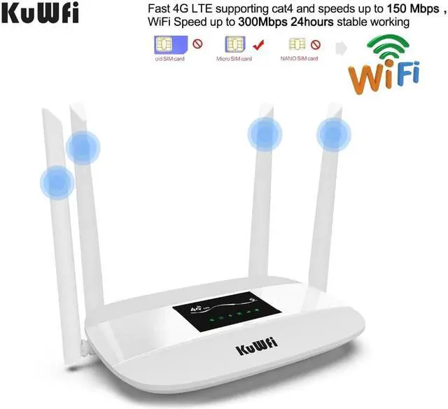 Alt view image 4 of 5 - 300Mbps Unlocked 4G LTE CPE Wireless Router Support SIM Card 4Pcs Antenna With LAN Port Support up to 32 Wifi users