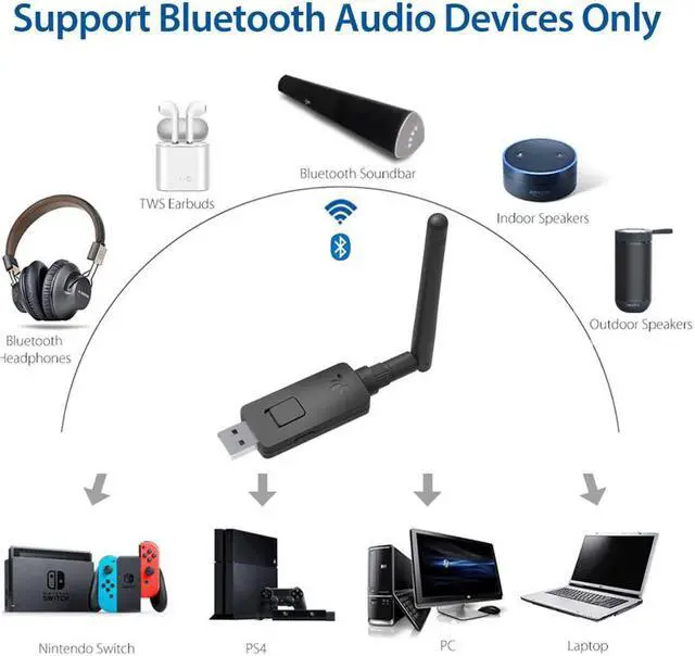 Alt view image 5 of 5 - DG60 Long Range Bluetooth 5.0 USB Audio Adapter for PC Laptop M ac PS 4,  Sound Wireless Audio Dongle