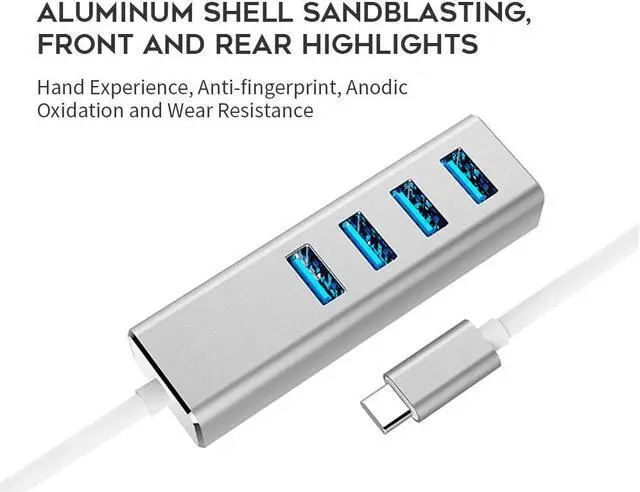 Alt view image 5 of 5 - Type-C HUB USB 3.0*3 HUB with RJ45 Gigat Ethernet LAN Port Converter for MacBook Air/MacBook Pro USB HUB Adapter vs USB 3.0*4