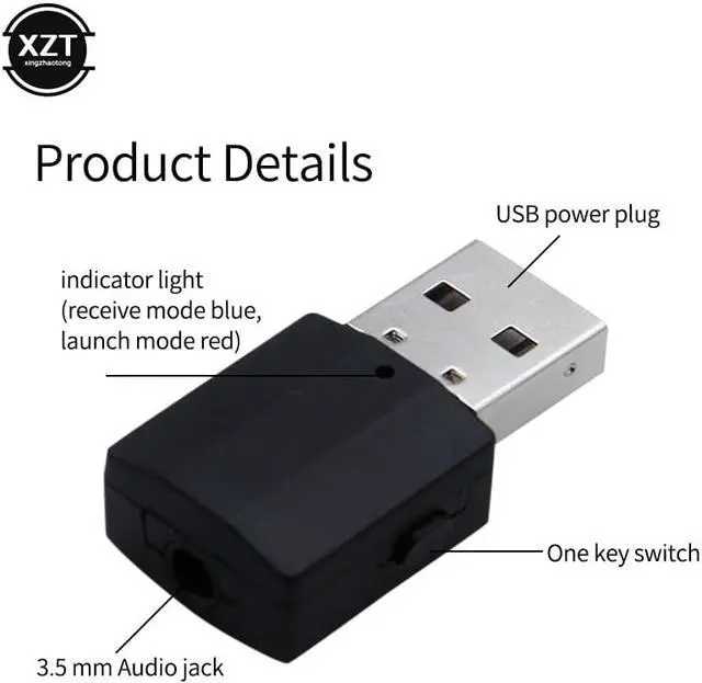 Alt view image 5 of 5 - 2 in1 Bluetooth 5.0 Audio Receiver Transmitter USB Wireless Adapter  3.5mm AUX Stereo For TV PC Car Laptop USB Dongle