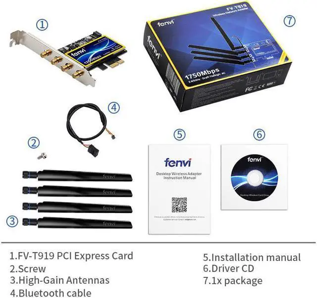 Alt view image 5 of 5 - FV-T919 1750Mbps Dual Band 802.11AC Desktop Wifi Adapter BCM94360 Wireless Bluetooth 4.0 Mac OSX Hackintosh