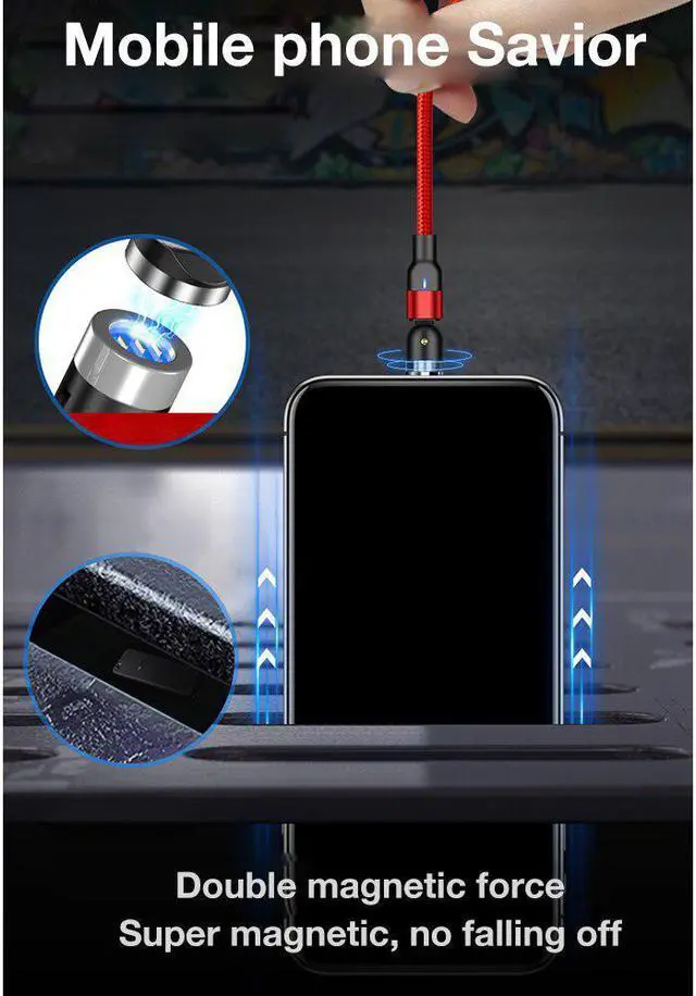 Alt view image 3 of 5 - Magnetic Cable 3A QC3.0 Fast Charging Micro USB Type C Mole Phone Cable For    360+180Degree Roating