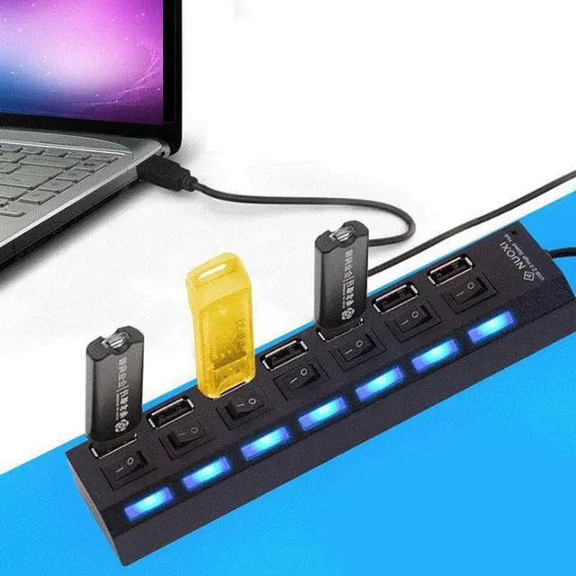 Alt view image 3 of 5 - USB HUB 2.0/3.0 4 Port USB Splitter with Power Port Adapter USB Splitter with On/Off Switch for Windows 7/8/10 Laptop Hub