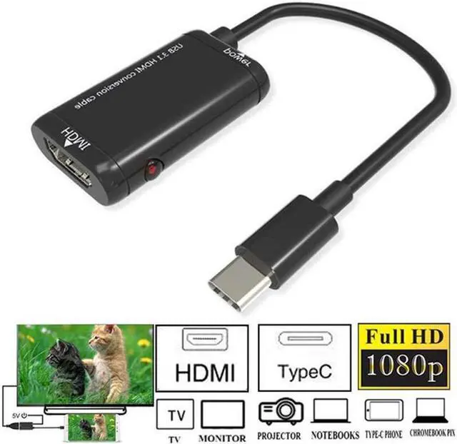 Alt view image 3 of 5 - TYPE-C to  Adapters Cable 1080P HD Audio Video Cables Converter For MHL Android Mole Phone Tablet to HDTV Monitor