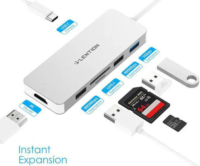 Main image of USB C Hub with 4K , 3 USB A, SD/Micro SD Card Reader and Charging Adapter for MacBook Pro 13/15/16 (Thunderbolt 3),Surface