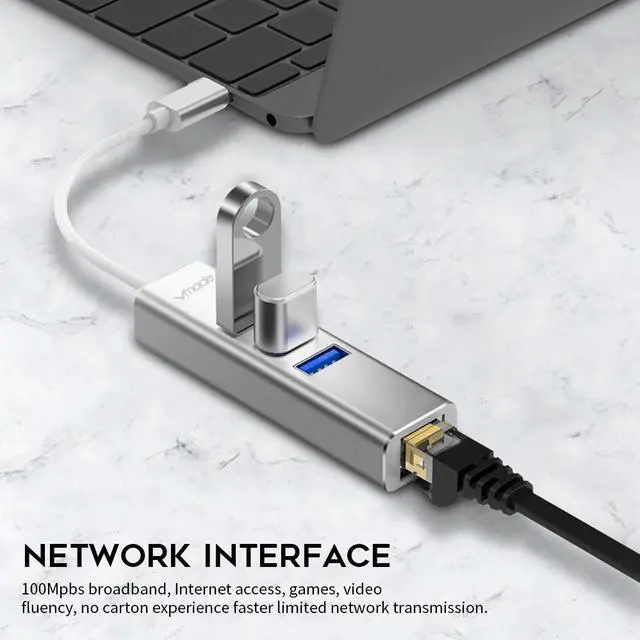Alt view image 5 of 5 - USB 3.0 HUB Type c naar Ethernet Netwerk Adapter 1000 Mbps RJ45 usb-c met 3 usb 3.0 poorten usb splitter voor MacBook Pro