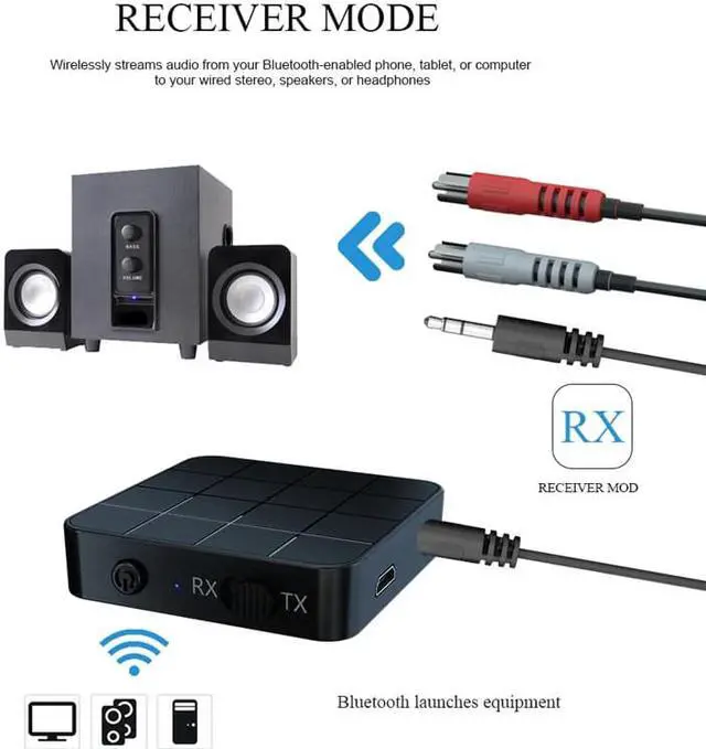 Alt view image 3 of 5 - V5.0 Bluetooth 5.0 Audio Transmitter Receiver 2 IN 1 RCA 3.5MM 3.5 AUX Jack USB Music Stereo Wireless Adapters For Car TV MP3 PC