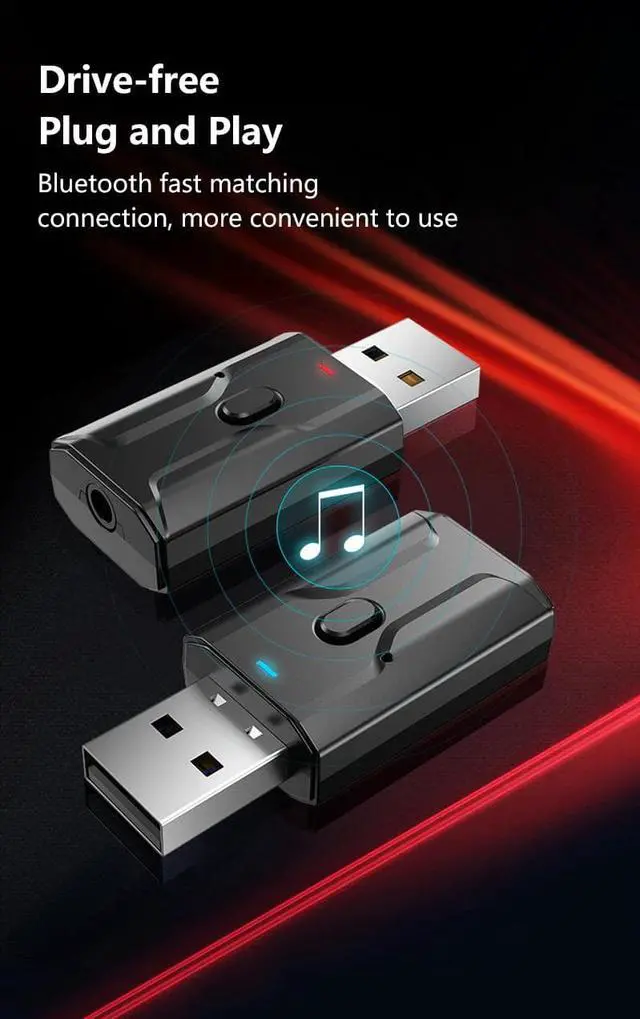 Alt view image 3 of 5 - 5.0 Receiver Transmitter Two In One Microphone USB  Wireless Audio Adapter AUX For TV PC Headphones Home