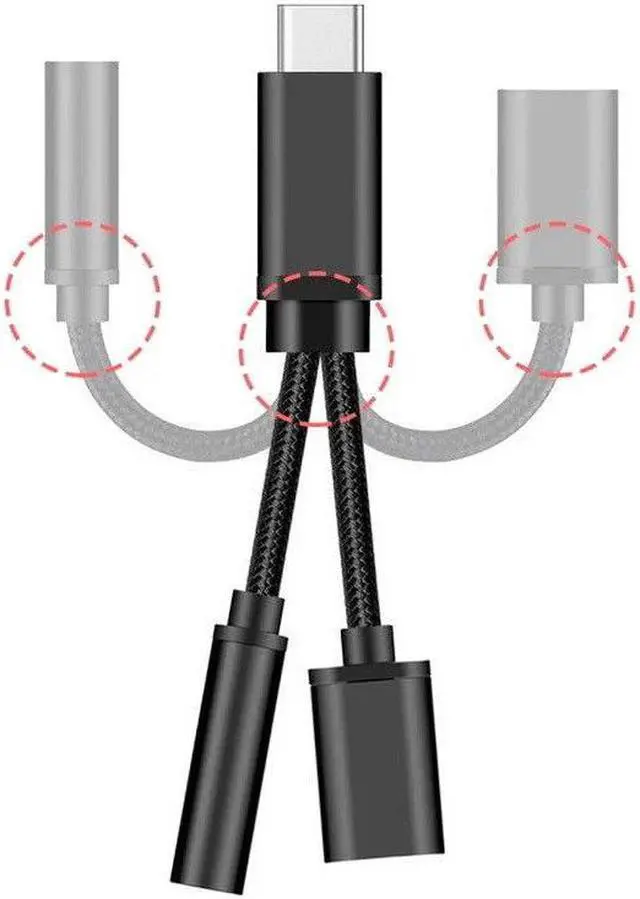 Alt view image 3 of 5 - 2 in 1 Type C Splitter Adaptateur Audio Cable Type C to 3.5mm Jack Aux Earphone Call Music Charging Adapter Cable