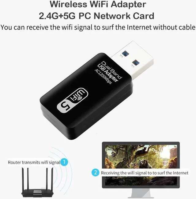 Alt view image 4 of 5 - USB Wifi Wireless Network Card 2.4G/5G Dual-Band 1200Mbps wifi Receiver Adapter Dongle for Desktop Laptop