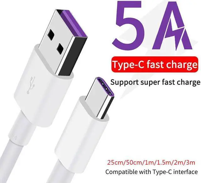 Main image of 1m 1.5m 2m USB C Cable 5A Supercharge USB Type C Cable for  p20 5A Quick Charging Fast Charger Cable for  V10