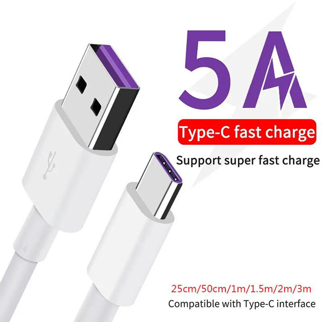 Genuine Huawei 5A SuperCharge USB-C Cable – For P20, P30, Mate Series (White)