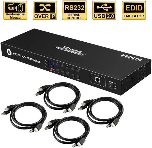 Main image of TE HDMI KVM Switch 8 Port Support 3840*2160/4K 2 Pcs Rack Ears Standard 1U Control Eight PCs Servers w/One Video Monitor