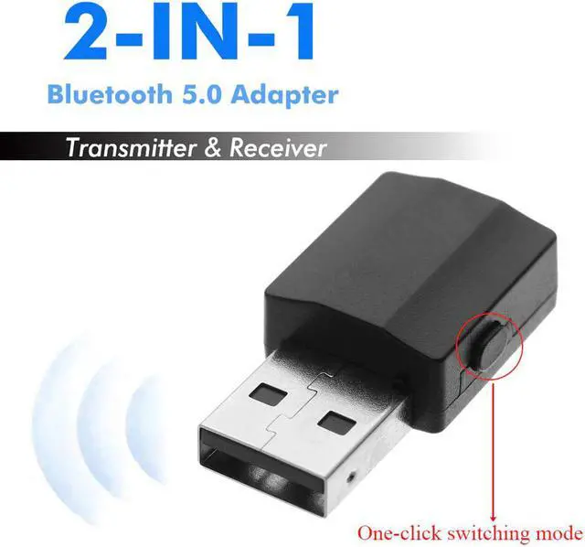 Alt view image 2 of 5 - Switching Bluetooth 5.0 Adapter USB Transmitter Receiver 2 in 1 3.5mm Stereo Audio Adapter Wireless Digital Devices