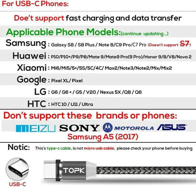 Alt view image 2 of 5 - AM17 2M LED Magnetic USB Cable for iPhone Xs Max Micro USB Type C Cable  Braided Phone Cable Magnet Charging Wire