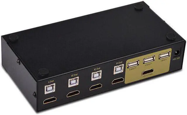Alt view image 4 of 5 - 4 Port  Kvm Switch USB Auto Hd  4 in 1out Switch Monitor Keyboard Mouse Sharer With Power Supply Send Cables FJ-401HUA