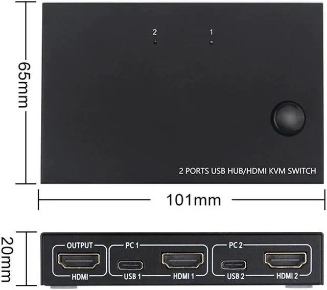 Alt view image 2 of 7 - KVM Switch Button Switcher USB Port With Cable Computer Accessory For Monitor Keyboard Mouse 101*65*20MM EM88