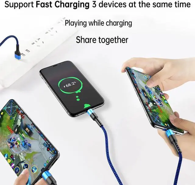 Alt view image 2 of 5 - 5A Super Charge 3 In 1 USB Type C Cable for  S20 Redmi Note 9s  P40 Nintendo Switch Multiple Usb Charger Cable