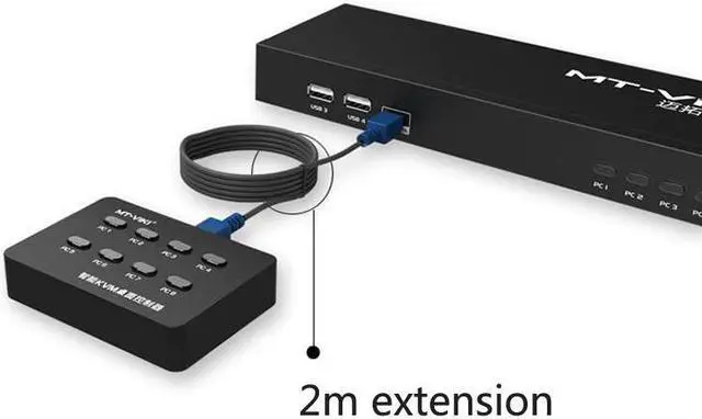 Alt view image 2 of 5 - 8 Port Smart KVM Switch Manual Key Press VGA USB Wired Remote Extension Switcher 1U Console with Original Cable 801UK-L