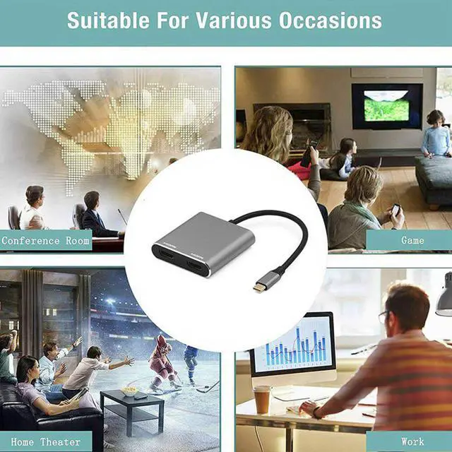 Alt view image 3 of 5 - 4 In 1 Extention PD Charge Splitter USB Adapter Hub 4K Computer Type C 3.0 To Dual  5Gbps Laptop PC For Mac OS For Windows